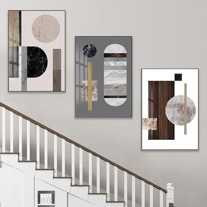 QKF Large Geometry Wall Art Modern Abstract Paintings Canvas Gallery for Living Room Bedroom Office Home Decorations Bright 3 Panels Geometric Square Circle Home Decorations 16“X 24”