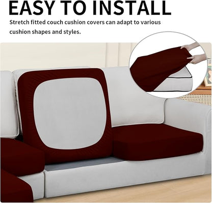 Easy-Going 100% Waterproof 3 Pieces Couch Cushion Covers for Sectional Sofa Left/Right L Shape Chaise Lounge Sofa Seat slipcover Anti-Slip Sofa Cover (2 Seater + 1 Chaise, Wine