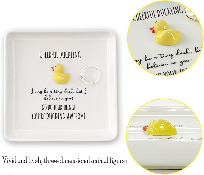 HOME SMILE Duck Ring Dish Tray-Birthday Gifts for Women Friends Mothers Day Graduation Teacher Appreciation Retirement Christmas,Cheer Up Support-You're Ducking Awesome,Stocking stuffers under 10