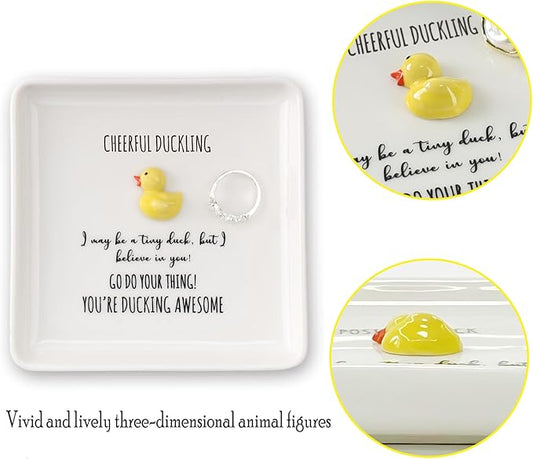 HOME SMILE Duck Ring Dish Tray-Birthday Gifts for Women Friends Mothers Day Graduation Teacher Appreciation Retirement Christmas,Cheer Up Support-You're Ducking Awesome,Stocking stuffers under 10
