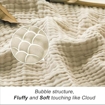 EMME Cotton Blanket King Size for Bed Soft Muslin Blankets 108"x90" Light Tan Lightweight Breathable Layering Bedspread Coverlet All Season Gauze