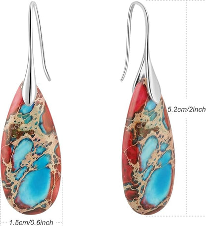 Natural Healing Stone Fishhoop Dangle Drop Earrings Statement Gold silver earrings