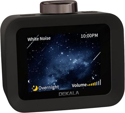 Dekala AuraDot White Noise Sound Machine for Sleep Temperature Humidity Monitor, 30 Non-Loop Soothing Sounds, Timer/Play All Night, Animationed Sleep Screen, 7-Day Programmable 4 Alarm Clock Black