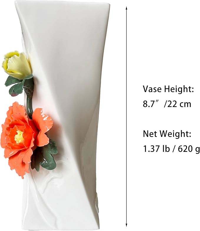 MTME Porcelain vase with Flowers, Memorabilia, Wedding Gifts, Aesthetic Sculpture Home décor (Orange)