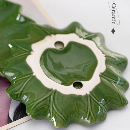 Ceramic Jewelry Tray, Decorative Trinket Dish for Rings Earrings Necklaces Bracelet Watch Keys, Birthday Mother's Day Christmas Thanksgiving Gift for Women, 4.7", Green Lotus Leaves