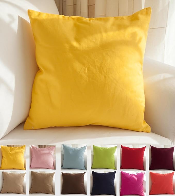 TangDepot Handmade Decorative Solid 100% Cotton Canvas Throw Pillow Covers/Pillow Shams, (20"x20", Yellow)