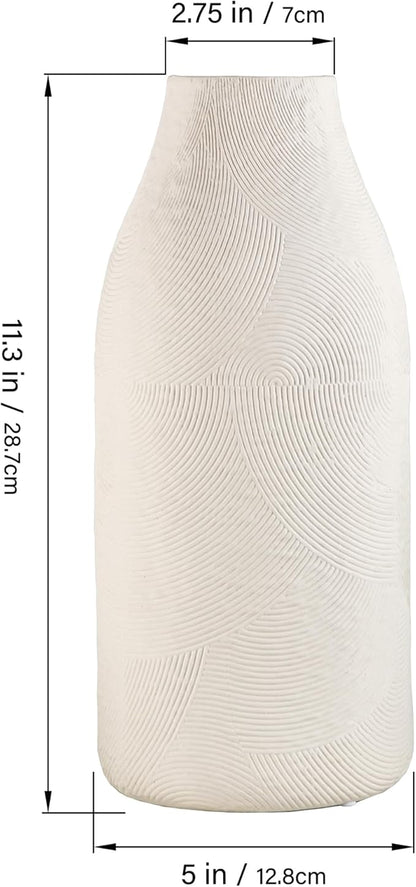 Decorative Ceramic Vase, 11.3 Inch White Modern Farmhouse Vases for Home Decor, Boho Textured Vases for Living Room, Table, Mantel, Shelf and Centerpieces Decor