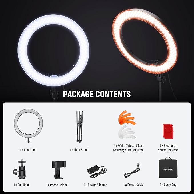NEEWER 55W 18"/45cm Ring Light Kit [New Version], 5600K Dimmable LED Ringlight Tripod Stand Phone Holder for iPhone Selfie Makeup Lash Tattoo Studio Photo Video Recording Photography Lighting, RL-18