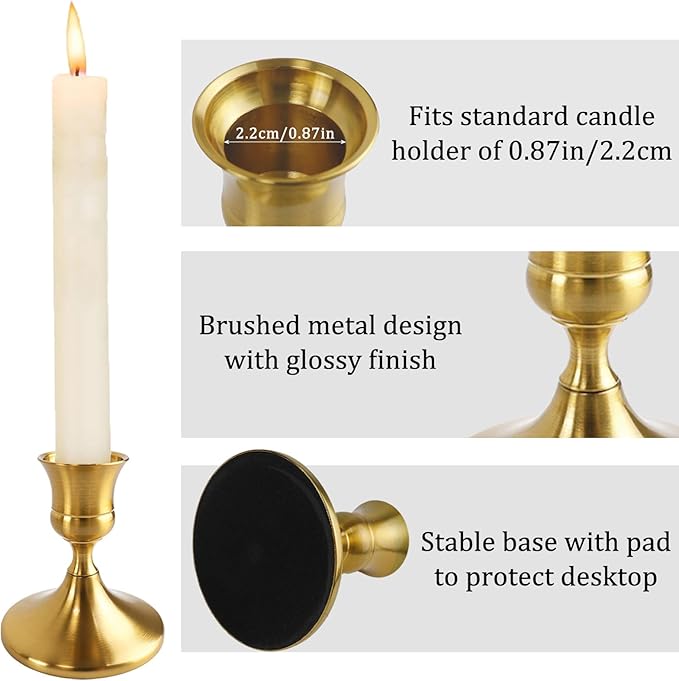 Vintage Brass Gold Taper Candle Holders Set of 2, Metal Candlestick Holders Elegant Handcrafted Décor for Weddings, Dining & Meditation,Table Centerpiece, Party, Christmas Decoration or Home Decor