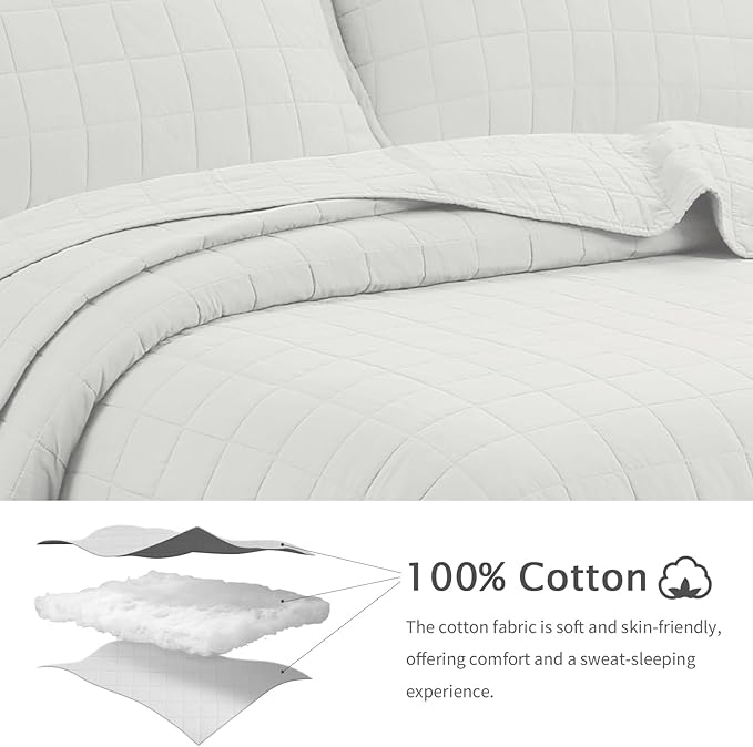 100% Cotton Quilt Sets King Size - Soft Lightweight Quilt Bedding Set for Bedroom Decor- Bedspread in Geometric Pattern with 2 Pillow Shams for All Season, 98x106 inches