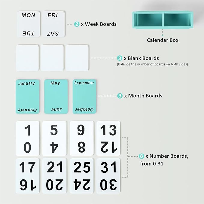 Wooden Block Perpetual Calendar for Desk, Daily Desktop Standing Flip Calendar with Large Display, Modern Farmhouse Aesthetic Desk Accessories for Home Office Decor, Reusable Yearly, Green