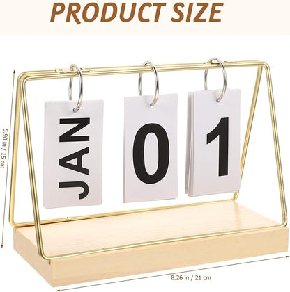 Perpetual Flip Calendar 2023 Wood Block Daily Calendar Metal Flip Christmas Countdown for Farmhouse Office Wedding Desktop Decor Golden