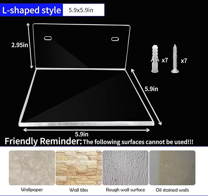 2 Pcs Clear Acrylic Floating Wall Shelves, Small Floating Shelves for Wall Shelf Acrylic Display Ledges, Small Corner Shelf for Bedroom Bathroom Book Speaker Hanging Shelves - Clear (6 Inch 2Pack)