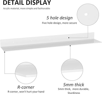 Sezanrpt 36 Inches Acrylic Wall Shelves 2 Pack, Floating Shelf for Wall Mounting, Acrylic Display Ledges for Funko Pop Figures, Home Décor, Living Room, Gaming Room, Plants(36 inch, White)