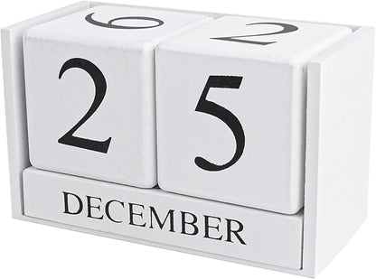 AUEAR, Wooden Block Perpetual Desk Calendar Desktop Cube Rustic Chic Number for Home Office Decoration Large (White)
