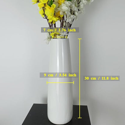 12Inch Tall Ceramic White Flower Vase,Home Decor White Vases for Pampas Grass,Modern Textured Vases for Living Room Decorations,Shelf,Table Centerpieces,Farmhouse Small Ceramic Vase