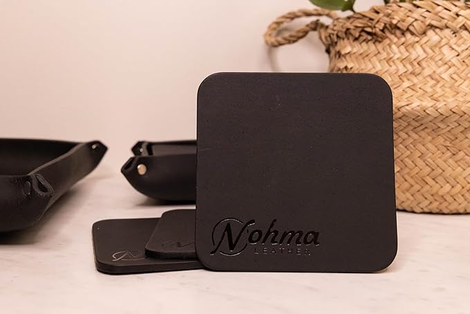 Valet Tray – Full-Grain Leather Catchall Organizer for Keys, Phone & Wallet – Rustic Nightstand & Desk Tray with Raised Sides – Handmade in USA (Black, Small Square/Coaster Set)