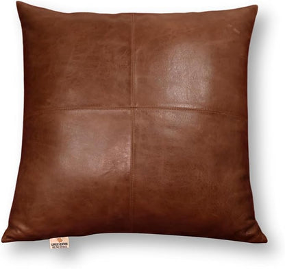 Lambskin Leather Pillow Cover - Sofa Cushion Case - Decorative Throw Covers for Living Room & Bedroom, 18x18 Inches - Tan & Brown Plain Pack of 1