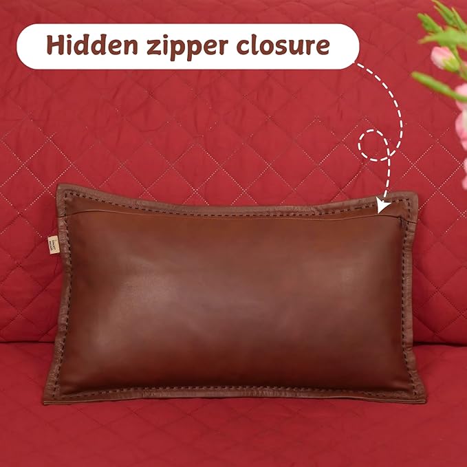 Genuine Lambskin Leather Pillow Cover, 22x30 Inch Case for Lumbar Throw Couch Pillows, Thick & Soft Cushion Covers for Sofa Bed Home Decor (Dark Brown & Black Box Pack of 1)