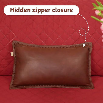 Genuine Lambskin Leather Pillow Cover, 16x24 Inch Case for Lumbar Throw Couch Pillows, Thick & Soft Cushion Covers for Sofa Bed Home Decor (Dark Brown & Black Box Pack of 1)