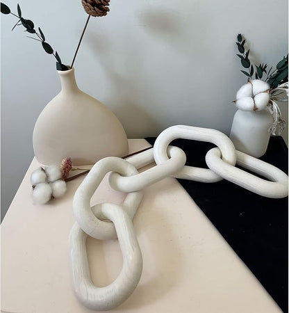 Wood Chain Link Decor, Shelf Decor Accents 5 Link Chain Boho Pine Wood Carved Modern Home Decor，for Farmhouse Living Room Bedroom Bookshelf Porch Coffee Table Decor (White)