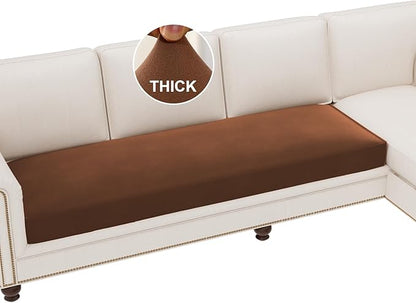H.VERSAILTEX Fleece Couch Cushion Covers Stretch Couch Covers for 3 Cushion Couch Sofa Thick and Soft Couch Covers Washable (3 Seater Cushion Cover, Caramel)