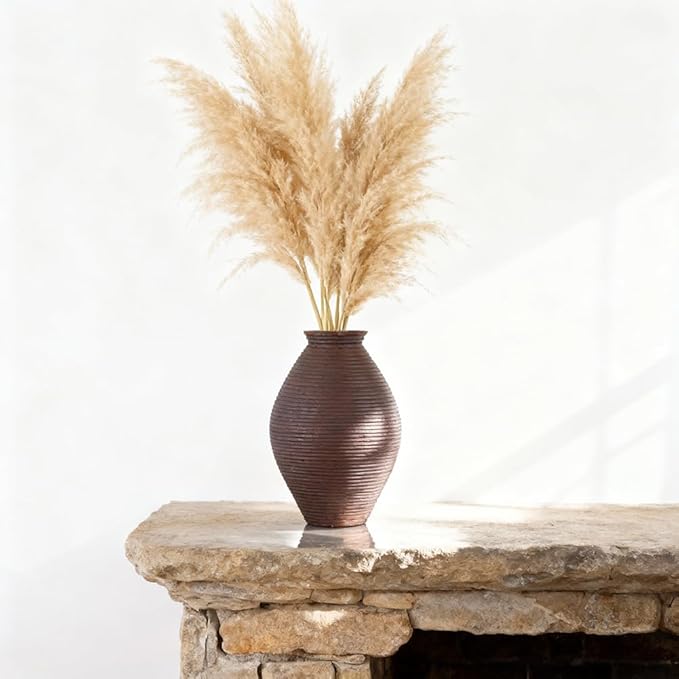 Brown Rustic Resin Vase 8.6" | Farmhouse Centerpiece for Pampas Grass & Home Decor