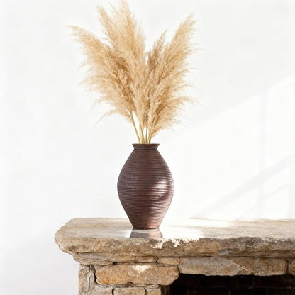 Brown Rustic Resin Vase 8.6" | Farmhouse Centerpiece for Pampas Grass & Home Decor