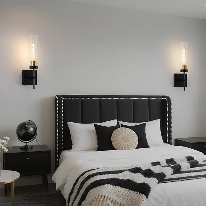 Wall Sconces,Battery Operated Wall Sconce 8000mAh Black Fast Chargin Endurance 100 Hours Infinitely Dimmable 2 Color Bulbs 3000K/6000K with Remote Control Wireless Wall Lights for Bedroom Living