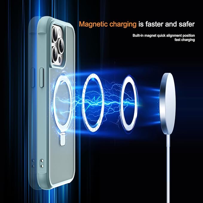 Compatible with iPhone 15 Pro Max Case with Invisible Magnetic O-Ring Stand Military-Grade Translucent Case for iPhone 15 ProMax 6.7" [Compatible with Mag-Safe][Great Grip Feeling], Blue