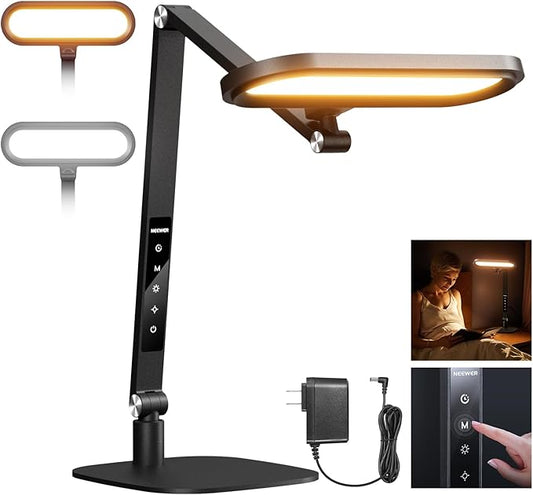 NEEWER Basics 16W Desktop LED Lamp for Home Office Video Conference Reading Lighting, Eye Caring Foldable Double Sided Dimmable Touch Ring Light with Desk Stand Memory Timer 5 Color Modes CRI95, FR16