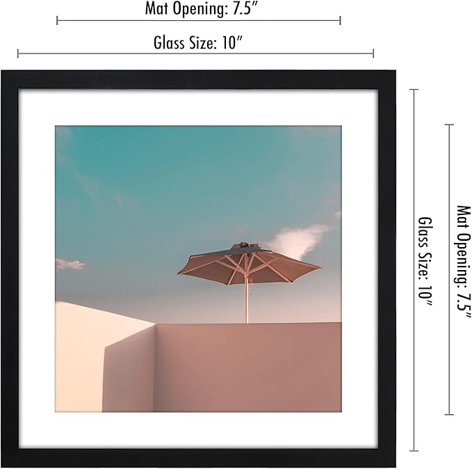 Americanflat 10x10 Picture Frame with Shatter-Resistant Glass - Use as 8x8 Frame with Mat or Display 10x10 Photo Without Mat - Streamline Collection - Square Frames for Tabletop or Wall - Black