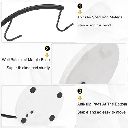 Livabber Banana Holder with Marble Base, Metal Banana Hanger Modern Tree Stand with Hook, Stylish Banana Keeper Fresh Fruit Storage Organizer Freestanding for Kitchen Countertop (Black, Double Hook)