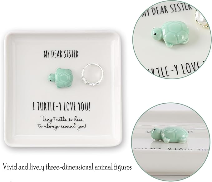 HOME SMILE Turtle Ring Dish Tray-Sister Gifts Birthday Mothers Day,Soul Sister Friend Gifts for Women Girls Presents,I Turtley Love You Gifts