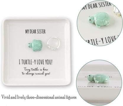 HOME SMILE Turtle Ring Dish Tray-Sister Gifts Birthday Mothers Day,Soul Sister Friend Gifts for Women Girls Presents,I Turtley Love You Gifts