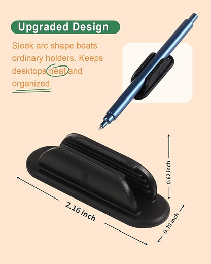 Adhesive Pencil Holders for Desk Set of 10 - Silicone Pen Holder with 15 PCS Upgraded Adhesive Pads - Flexible Pencil Holder for Walls Clipboards, Office Essentials Accessories Teacher Supplies