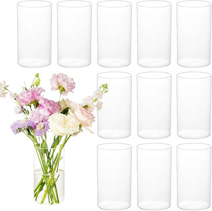 12pcs Cylinder Vases for Centerpieces - 6 Inch Tall Glass Vases for Flowers, Hurricane Candle Holder Modern Simple Floating Candle Vase Formal Dinners Home Decor