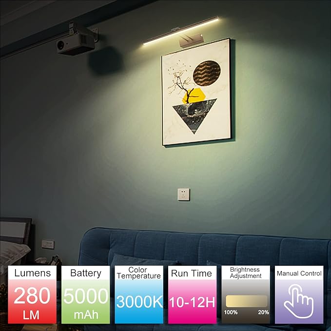 FUNCHDAY Picture Light,Battery Art Lights for Wall,Wireless Remote Painting Light with Timer and Dimmable,16”Metal Display Lighting for Artwork,Portrait,Gallery-Bronze