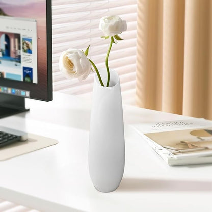 12Inch Tall White Ceramic Flower Vase,Home Decor White Vases for Pampas Grass,Modern Textured Vases for Living Room Decorations,Shelf,Table Centerpieces,Farmhouse Small Ceramic Vase