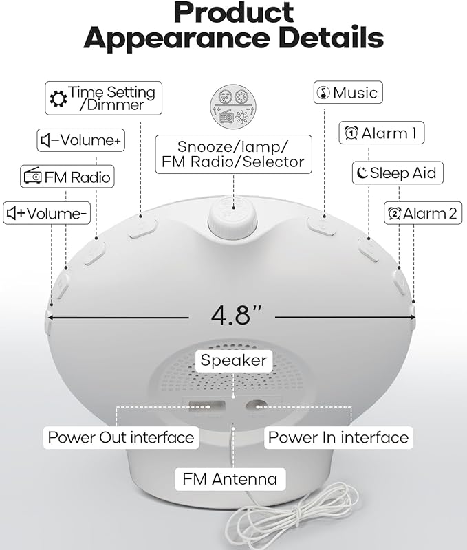 Sunrise Alarm Clock for Heavy Sleepers, Wake Up Light with Sunrise/Sunset Simulation, Dual Alarms & Natural Sounds, Snooze & Sleep Aid, FM Radio, 7 Colors Night Light for Bedroom, Ideal for Gift