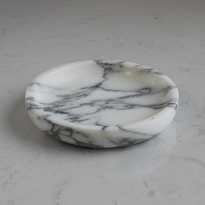 Natural Travertine Marble Jewelry Dish 5.5",Trinket Dish for Ring Earring, Gift for Woman Daugther(Arabescato Calacatta)