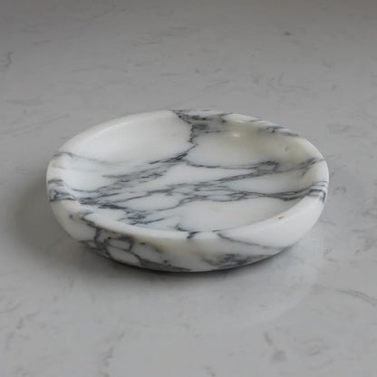 Natural Travertine Marble Jewelry Dish 5.5",Trinket Dish for Ring Earring, Gift for Woman Daugther(Arabescato Calacatta)