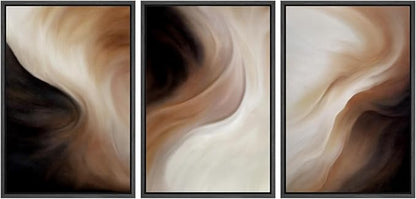 MUDECOR Framed Canvas Print Wall Art Abstract Neutral Brown and Beige Fluid Illustrations Realism Decorative for Living Room, Bedroom, Office - 16"x24"x3 Black