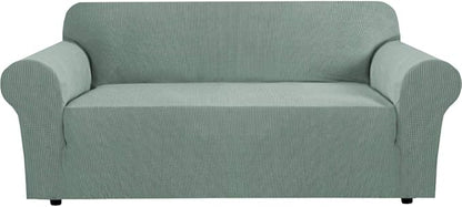 H.VERSAILTEX Stretch Sofa Covers for 3 Cushion Couch Covers Sofa Slipcovers for Living Room Feature Thick Checked Fabric with Elastic Bottom, Sofa Large - Sage