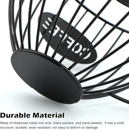 Coffee Pod Holder Large Capacity K Cup Holder for Counter,Coffee Filter Holder Black Wire Coffees Storage Basket for Kitchen Countertop,Coffees Bar,Coffe-e Station Organizer