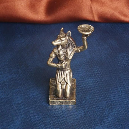 1Pcs Ancient Egyptian Anubis Statue Vintage Pure Brass Desktop Ornament with Sandalwood Candle Holder Creative Crafts for Home Decor