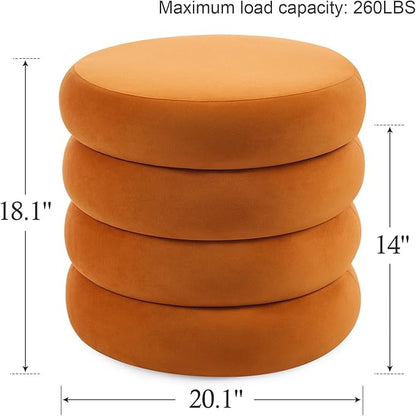 Flouki 20.1" Storage Ottoman Round, Vanity Stools for Bedroom, Entryway Ottoman for Console Table, Ottoman Stool for Girls Women, Foot Stool for Living Room, Set of 2, Velvet Orange