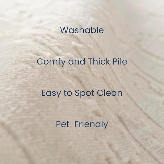Revival Rugs Ebb 7'10"x10' Washable Area Rug for Living Room Bedroom - 100% Recycled Oeko-TEX Certified, Medium Pile, Beige, Cream