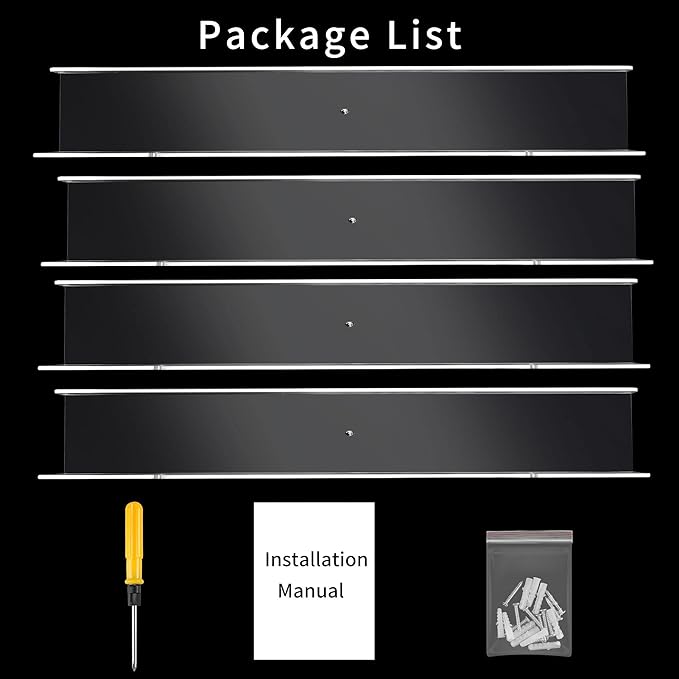 Febwind 4 Pack 24-Inch Long Clear Acrylic Floating Shelves U Shape Wall Shelf for Book Display Makeup Product Spice Organizer