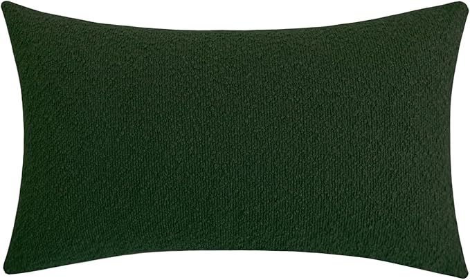 Jeneoo Hunter Green Decorative Long Lumbar Thick Throw Pillow Covers Fine Textured Boucle Couch Cushion Cases for Sofa Decor, Set of 1, 14 x 36 Inch
